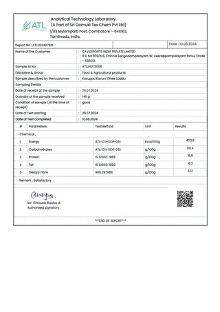 Test report - Karuppu Kavuni Ghee Laddu