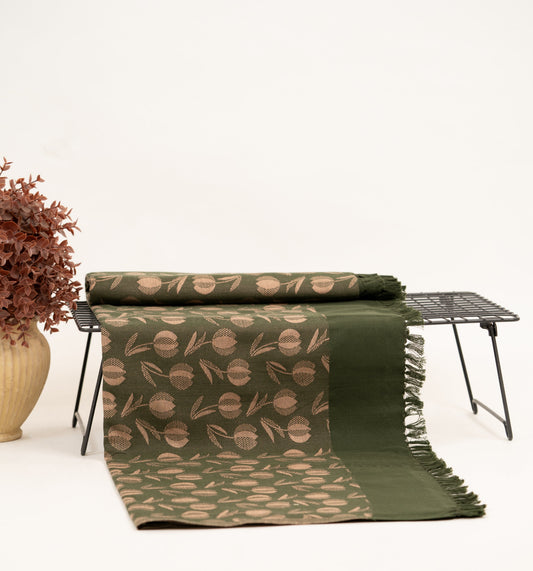 Floral Print Lovely Chennimalai Bedsheet - Olive bloom