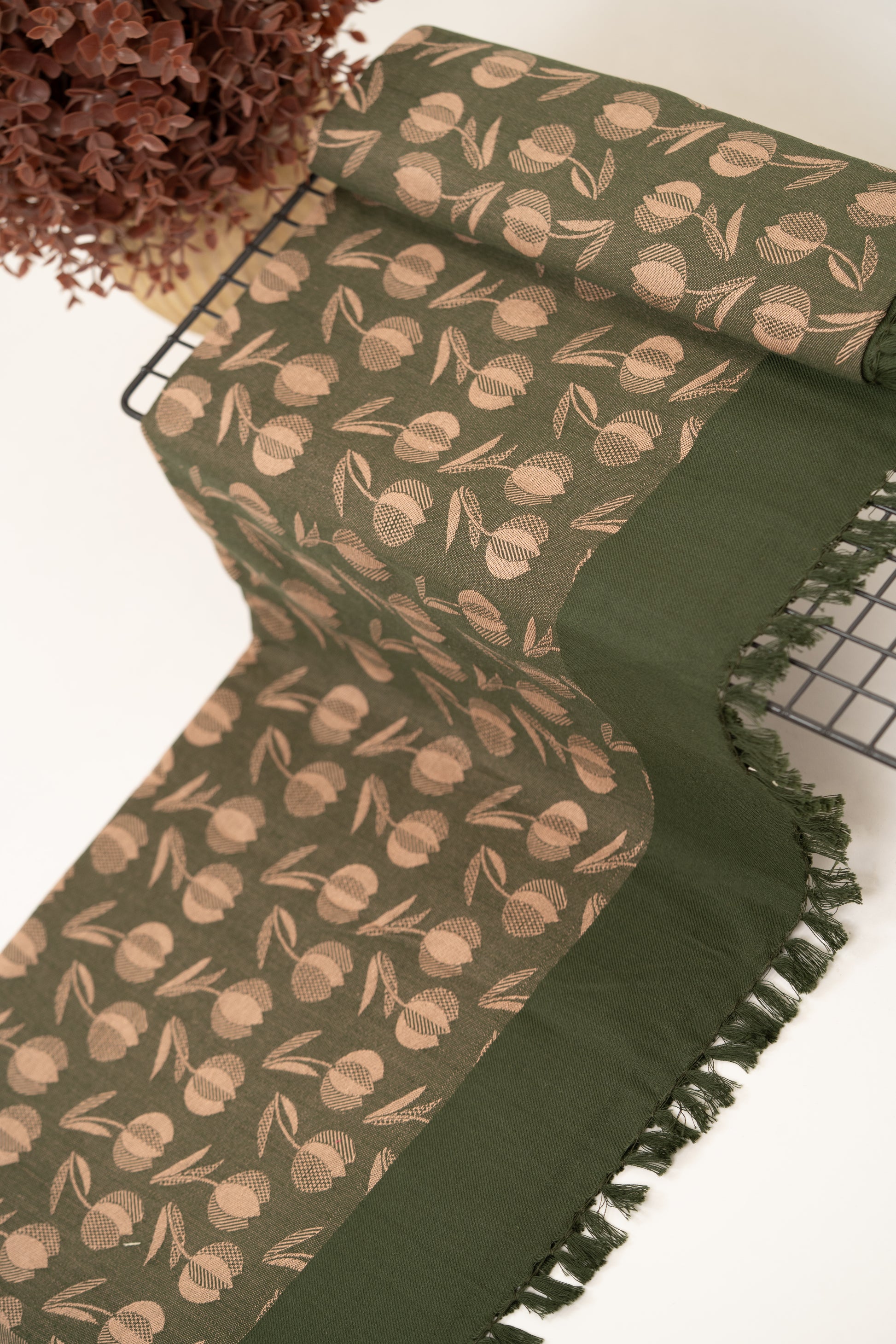 Floral Print Lovely Chennimalai Bedsheet - Olive bloom