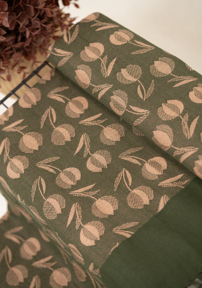Floral Print Lovely Chennimalai Bedsheet - Olive bloom