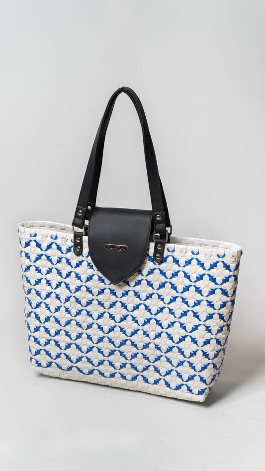 Chettinad Tote - White & Blue