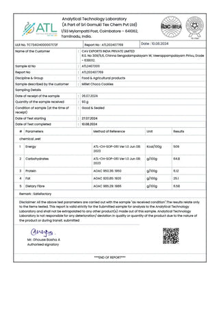 Test report - Millet Choco Cookies