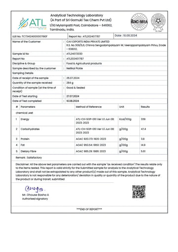 Test report - Nellikai Pickle