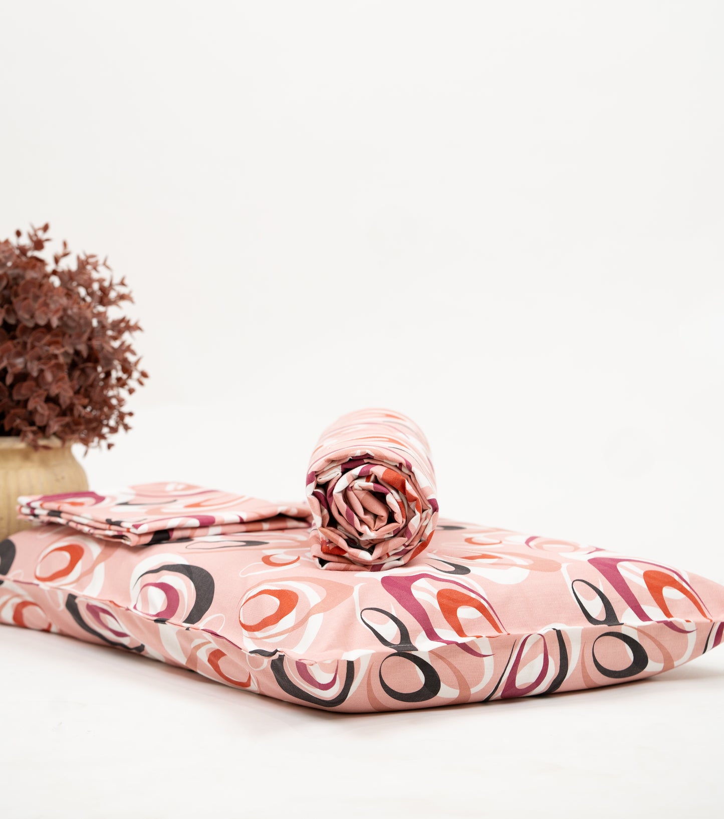 Premium Handloom Chennimalai Double Cot Bedspread Peach Print