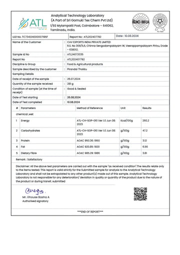 Test report - Pirandai Thokku