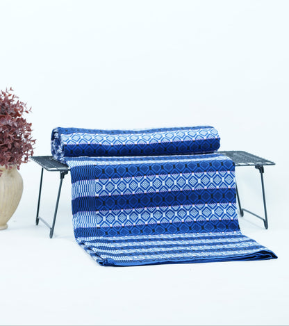 Premium Handloom Chennimalai bedsheet - Ocean Blue