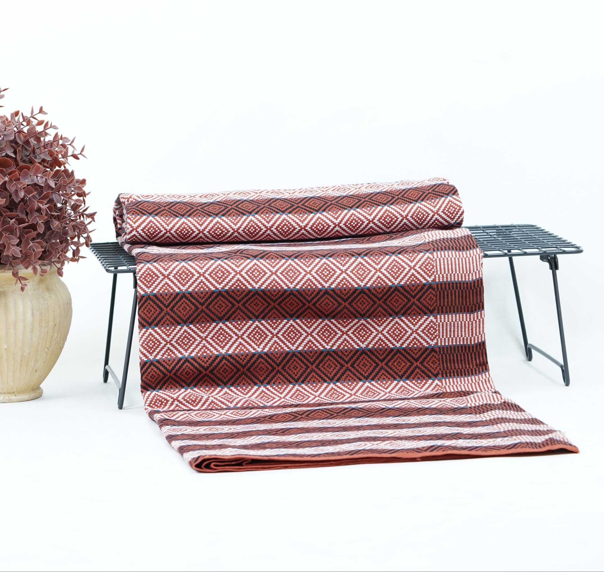 Premium Handloom Chennimalai bedsheet - Rust Red