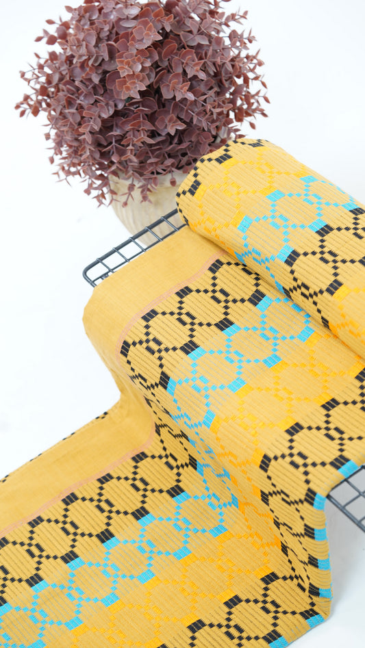 Premium Handloom Golden Yellow with blue Chennimalai bedsheet