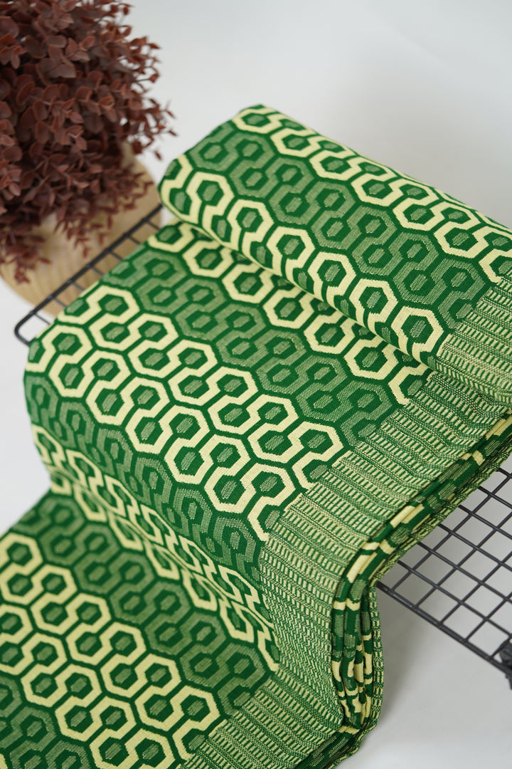 Premium Handloom King Size Chennimalai Bedsheet - Green Geometric