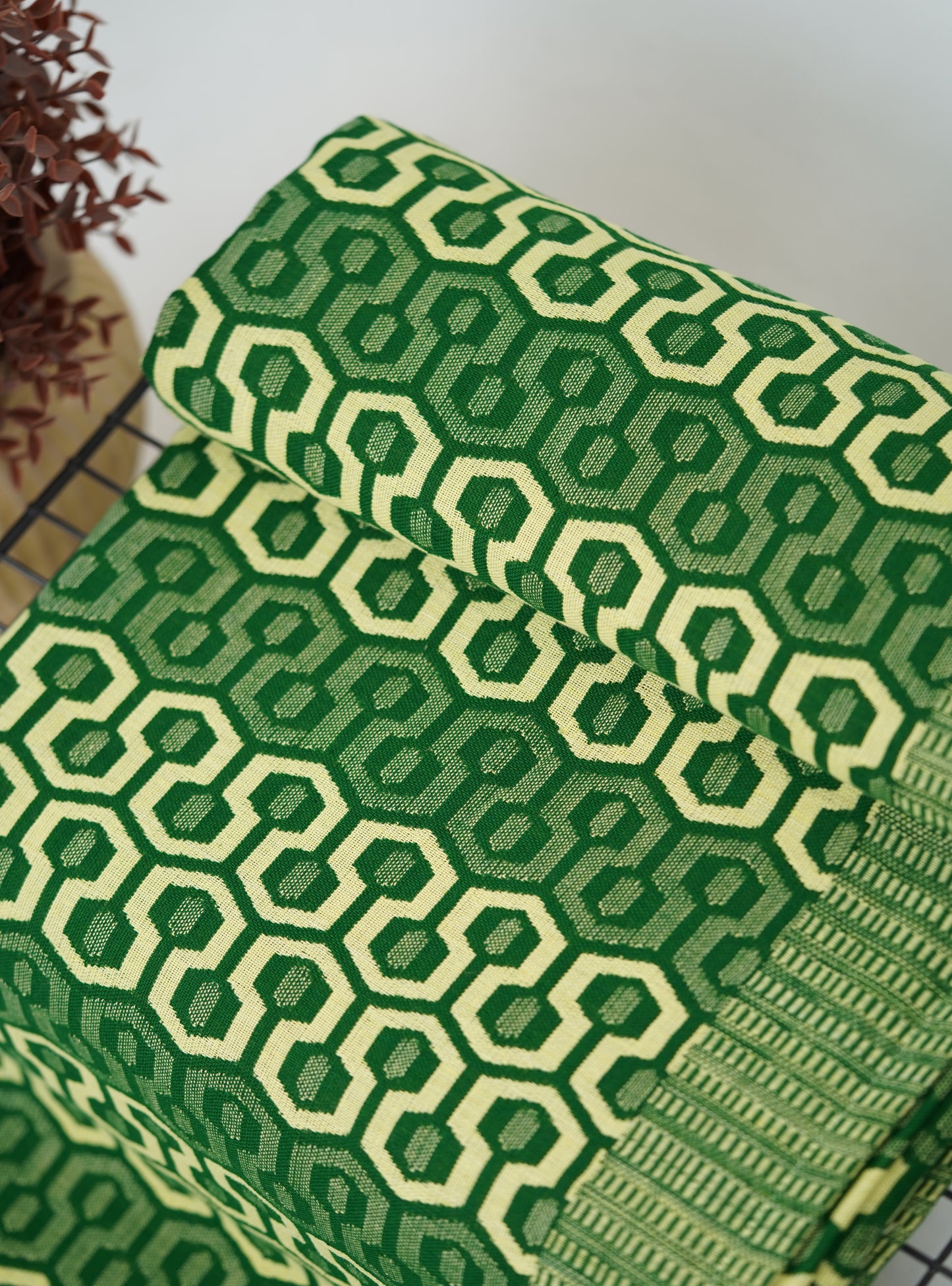 Premium Handloom King Size Chennimalai Bedsheet - Green Geometric