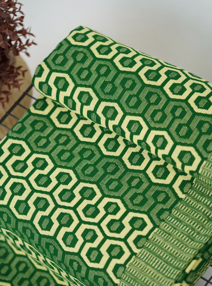 Premium Handloom King Size Chennimalai Bedsheet - Green Geometric