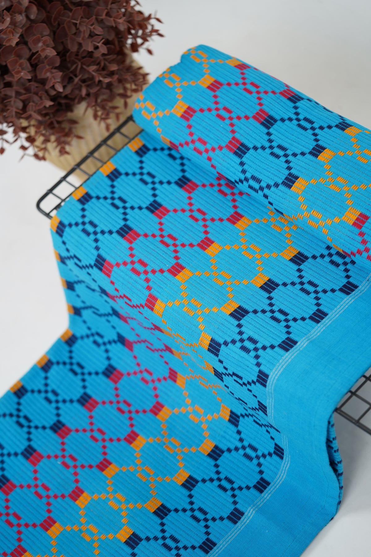 Premium Handloom Vintage Pattern Chennimalai Bedsheet - Light Blue with Yellow