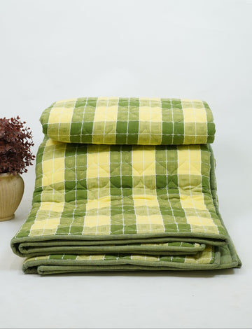 Premium Handloom Double Cot Chennimalai Quilt - Lemon Lime