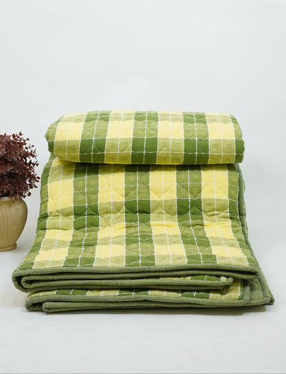 Premium Handloom Double Cot Chennimalai Quilt - Lemon Lime