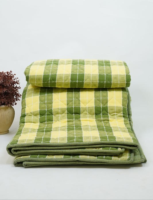 Premium Handloom Double Cot Chennimalai Quilt - Lemon Lime