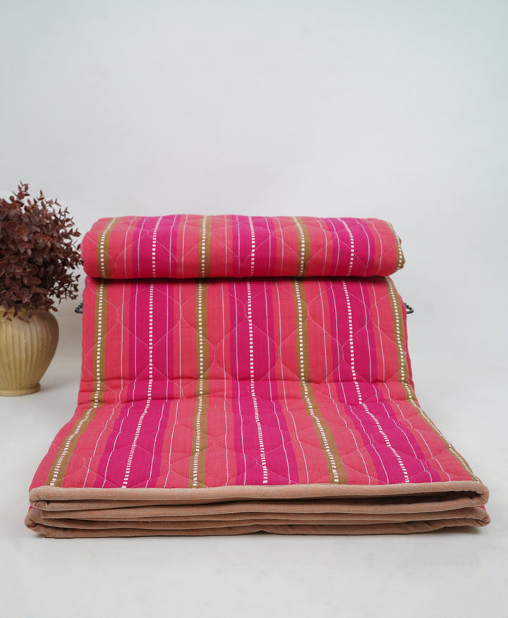 Premium Handloom Single Cot Chennimalai Quilt - Rose Brown
