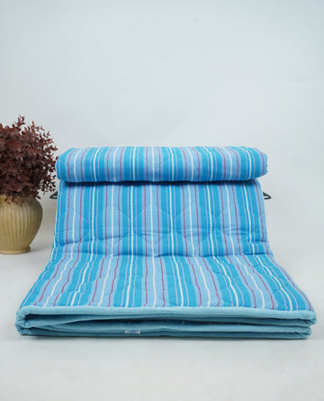 Premium Handloom Single Cot Chennimalai Quilt - Sky Blue Stripe