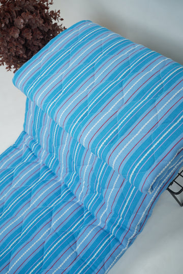 Premium Handloom Single Cot Chennimalai Quilt - Sky Blue Stripe
