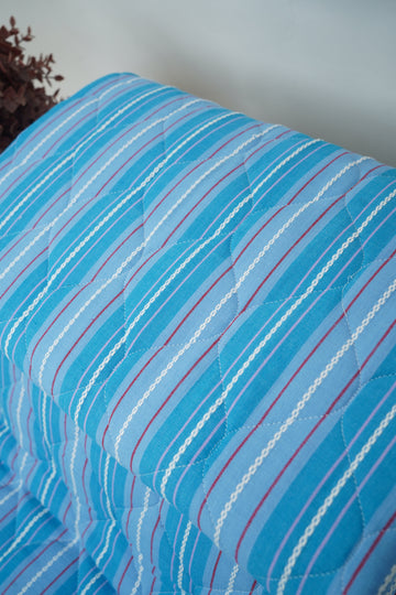 Premium Handloom Single Cot Chennimalai Quilt - Sky Blue Stripe