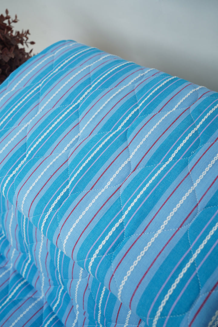 Premium Handloom Single Cot Chennimalai Quilt - Sky Blue Stripe