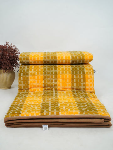 Premium Handloom Single Cot Chennimalai Quilt - Yellow Brown