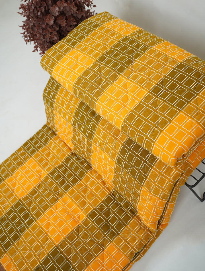 Premium Handloom Single Cot Chennimalai Quilt - Yellow Brown
