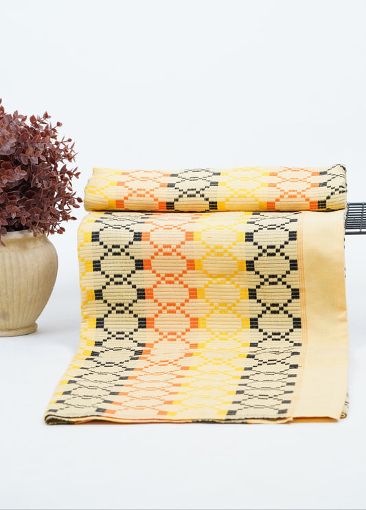 Premium Handloom Vintage pattern Chennimalai Bedsheet - Black and Yellow
