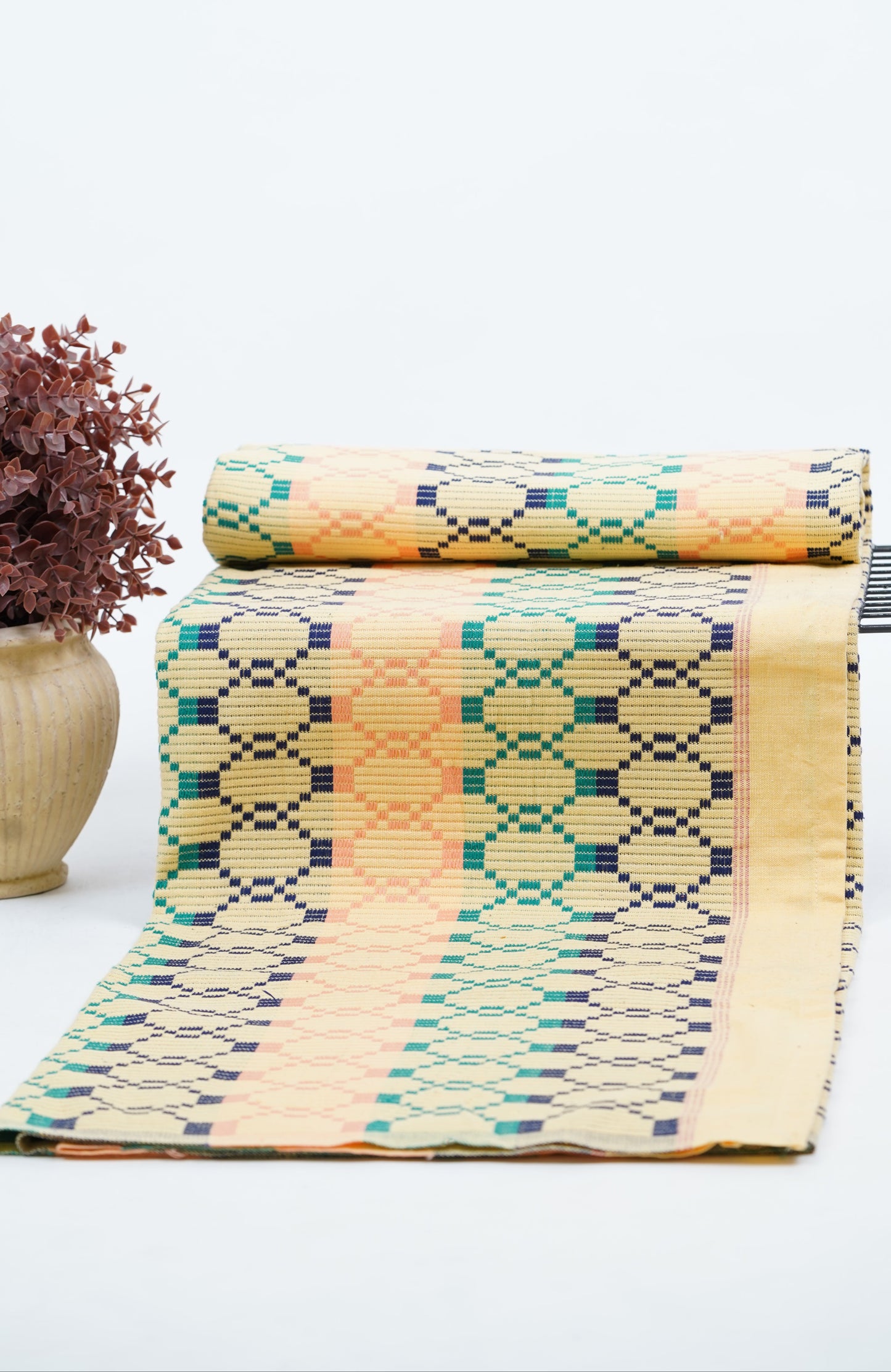 Premium Handloom Vintage pattern Chennimalai Bedsheet - Blue and Peach