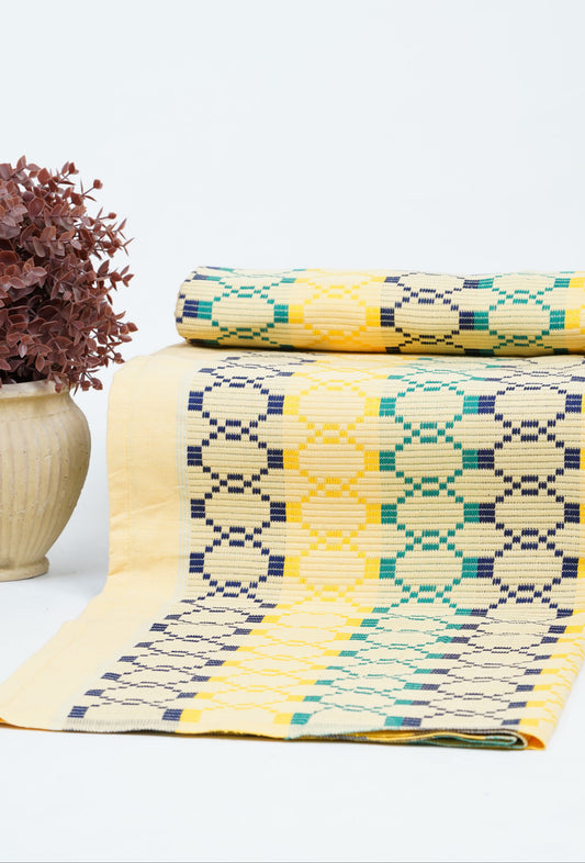 Premium Handloom Vintage Pattern Chennimalai Bedsheet - Blue and Yellow