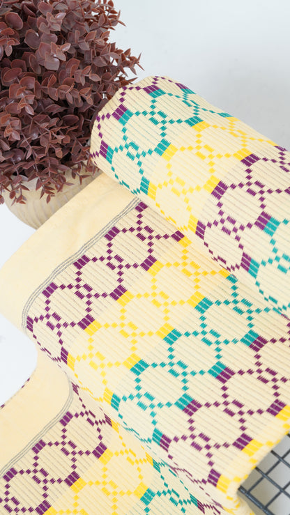 Premium Handloom Vintage Pattern Chennimalai Bedsheet - Purple and Yellow