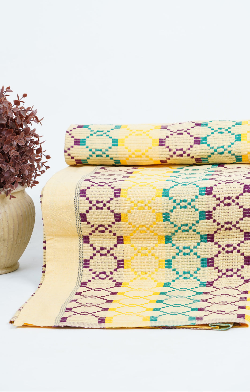 Premium Handloom Vintage Pattern Chennimalai Bedsheet - Purple and Yellow