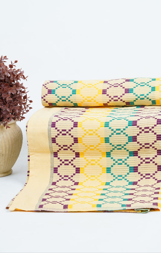 Premium Handloom Vintage Pattern Chennimalai Bedsheet - Purple and Yellow