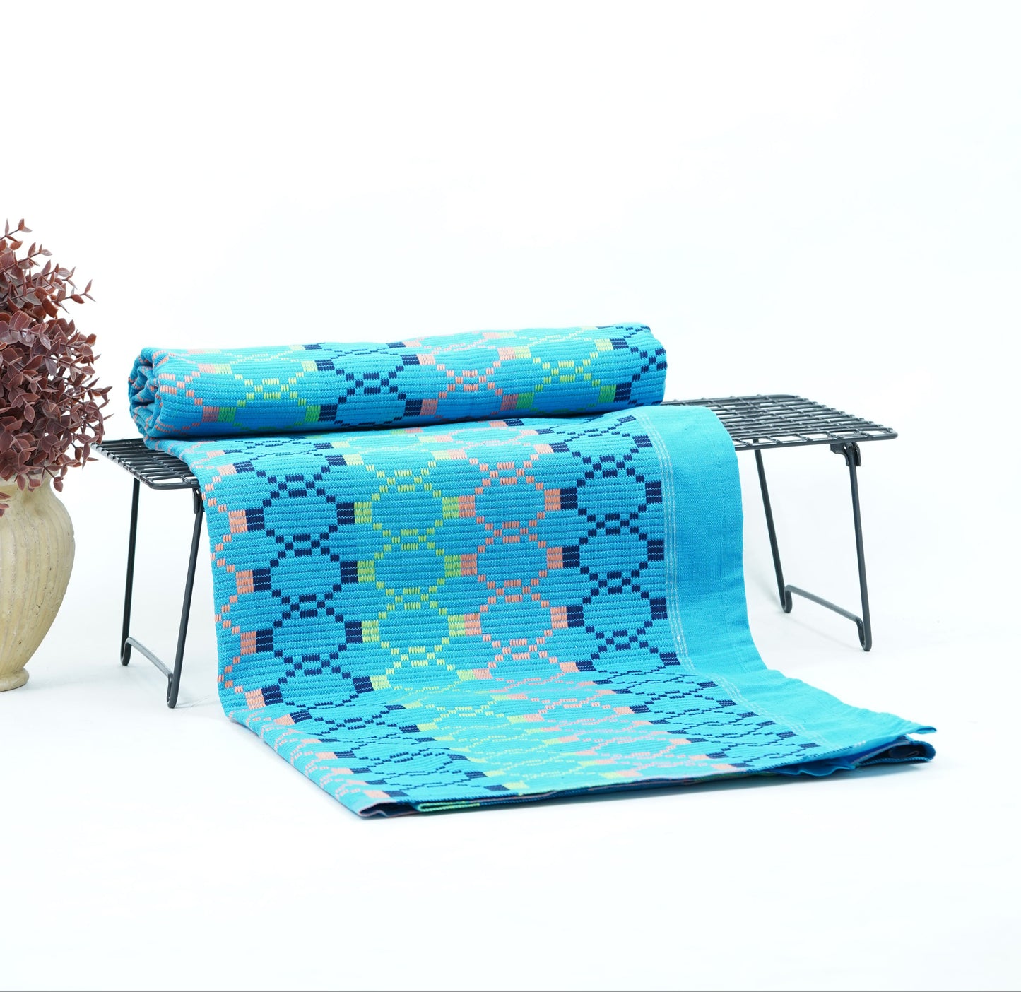 Premium Handloom Light Blue with Orange Chennimalai bedsheet