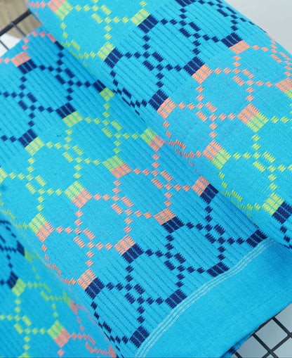 Premium Handloom Light Blue with Orange Chennimalai bedsheet