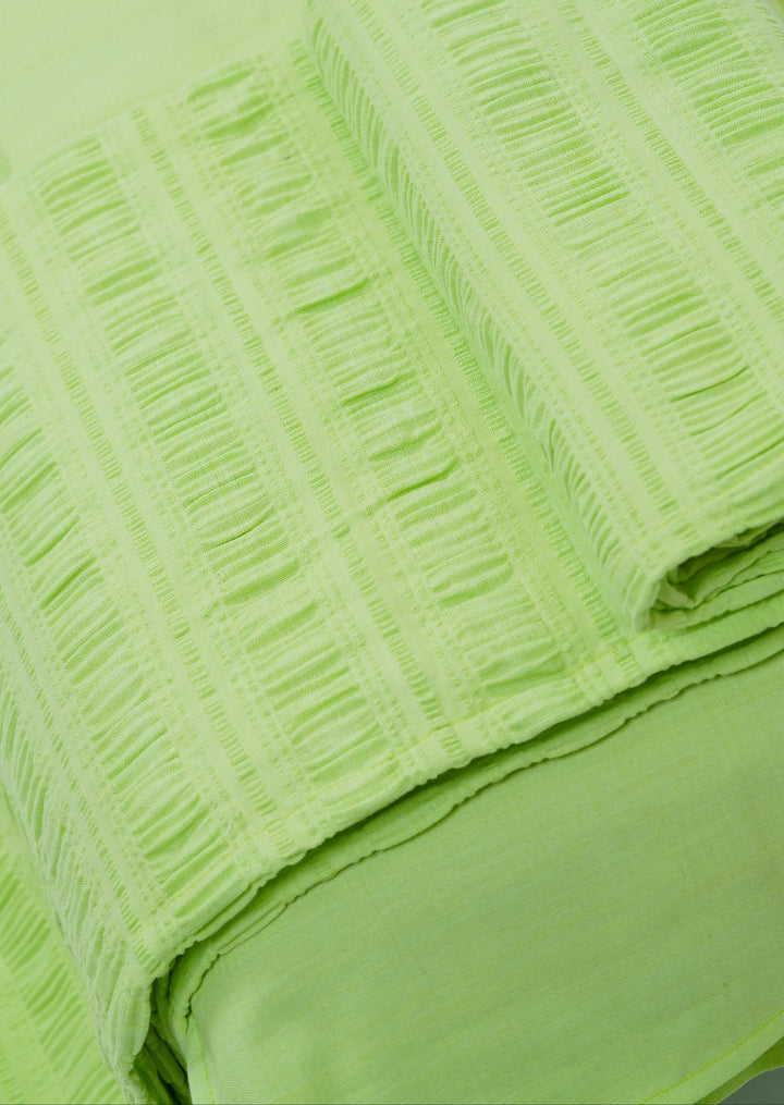 Premium handloom stripe emboss Chennimalai King Size Bedspread - Pista green