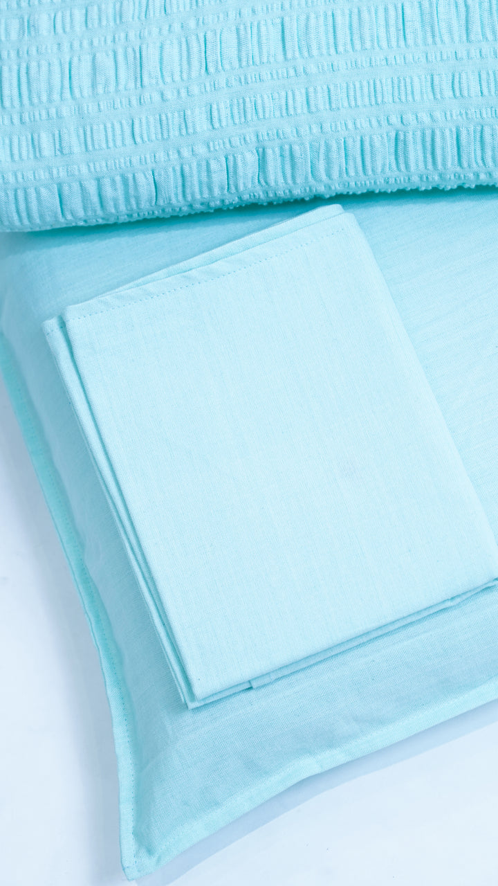 Premium handloom stripe emboss Chennimalai Super King Size Bedspread - Sea Breeze