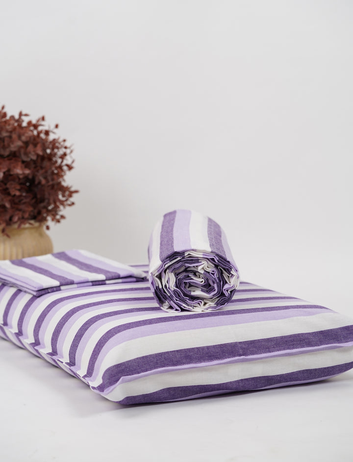Super Soft Handloom Chennimalai King Size Bedspread Purple and Lavender Stripe