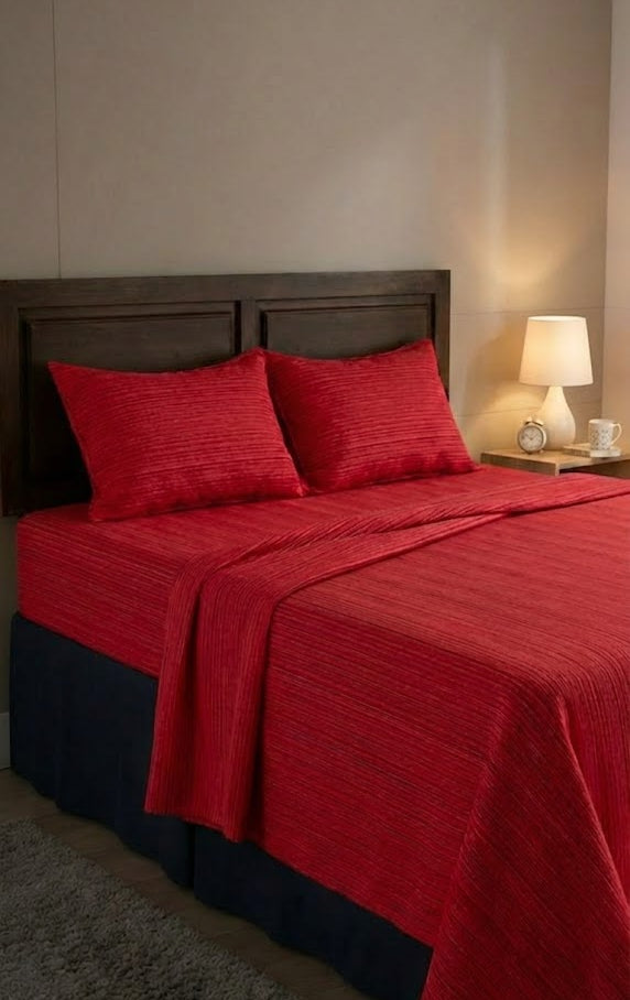 Chennimalai Double Cot Bedspread Maroon Textured