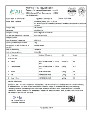 Test report - Ragi Choco Cookies
