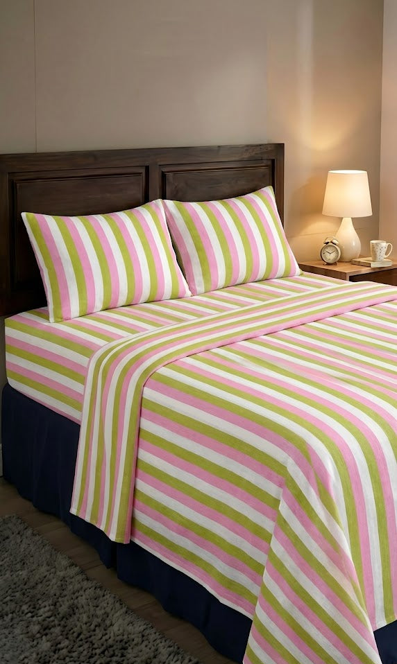 Super Soft Chennimalai Double Cot Bedspread Pink and Green