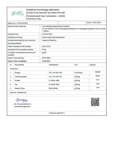 Test report - Sugarcut Nendran