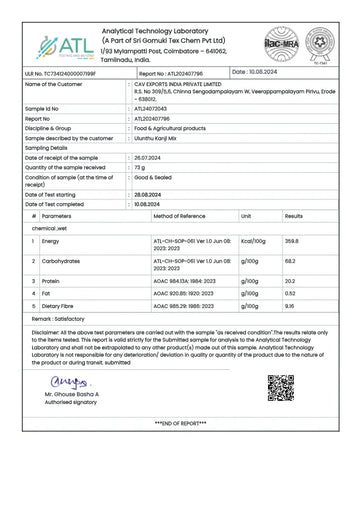 Test report - Ulunthu Kanji Mix