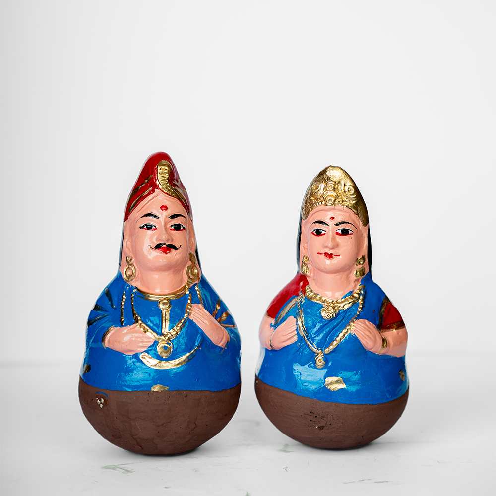 Clay Tanjore Dancing Doll - Blue Couple - Small
