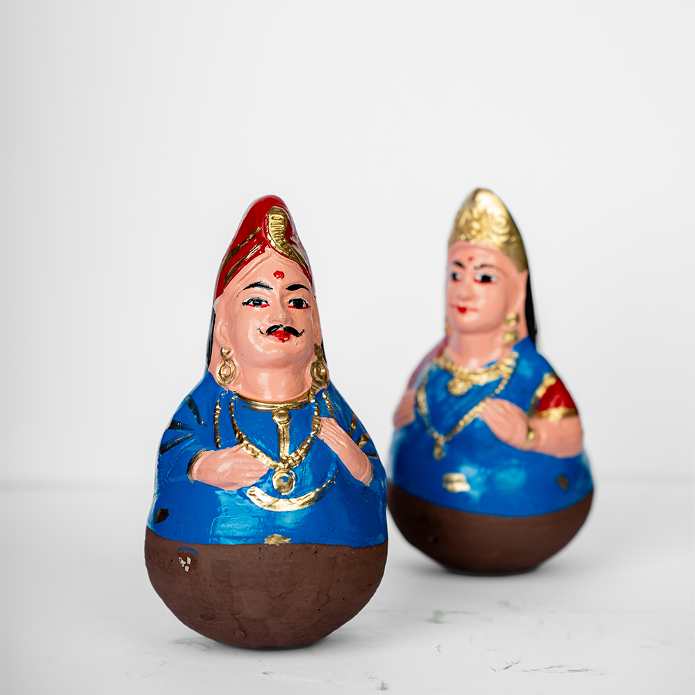 Clay Tanjore Dancing Doll - Blue Couple - Small