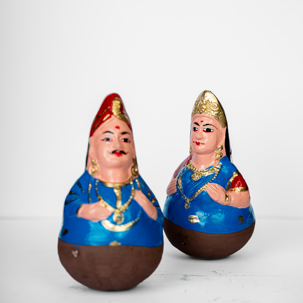 Clay Tanjore Dancing Doll - Blue Couple - Small