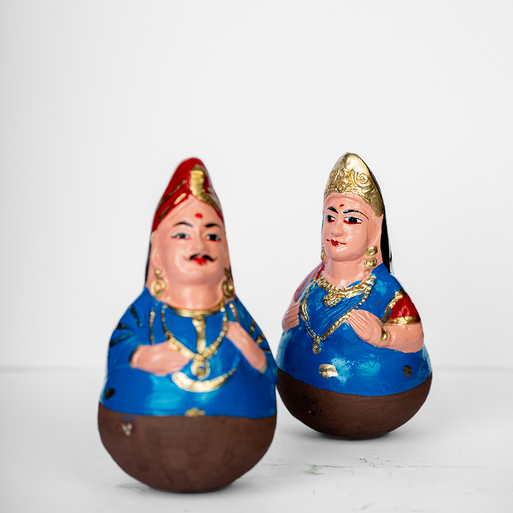 Clay Tanjore Dancing Doll - Blue Couple - Small
