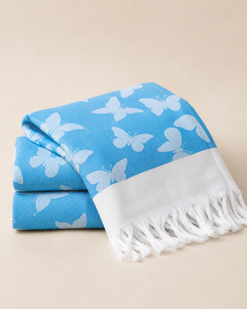 Butterfly Print Lovely Chennimalai Bedsheet - Blue — Folded catalogue view