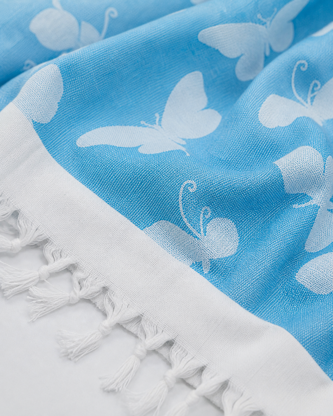 Butterfly Print Lovely Chennimalai Bedsheet - Blue — Fabric and pattern detail view