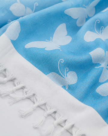 Butterfly Print Lovely Chennimalai Bedsheet - Blue — Fabric and pattern detail view
