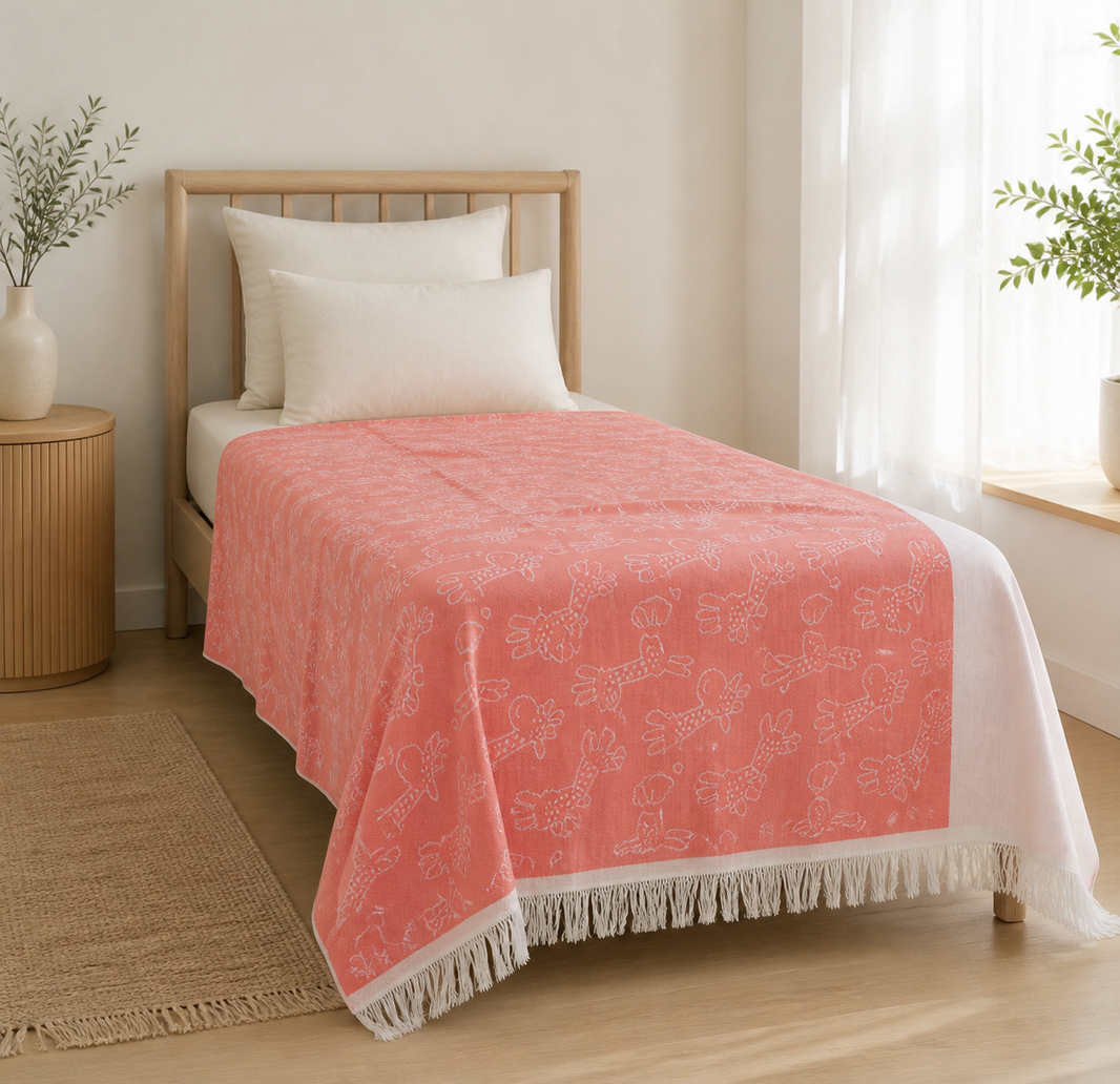Animal Print Lovely Chennimalai Bedsheet - Peach — Bright-room styling view